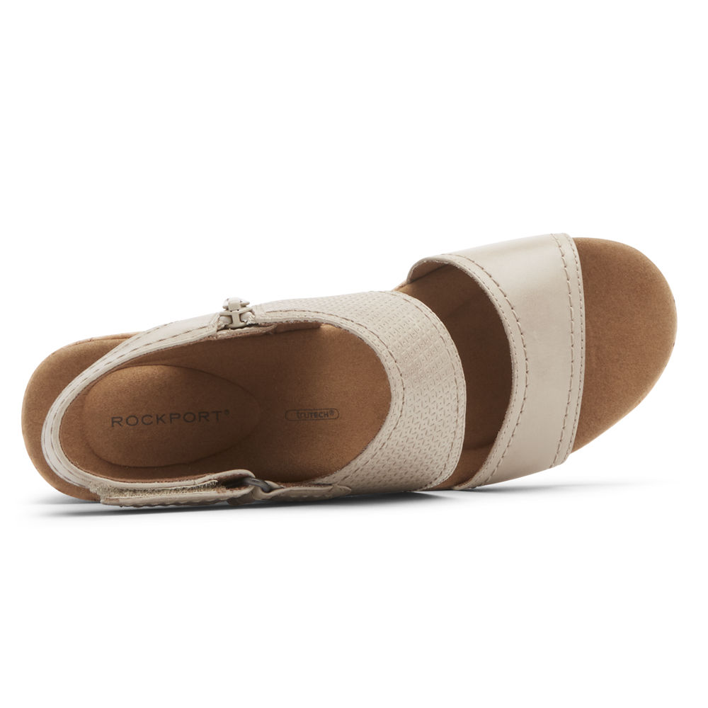 Sandalias Rockport Mujer Mexico - Briah Asymmetrical 2-Piece Beige - WDHMQ2804